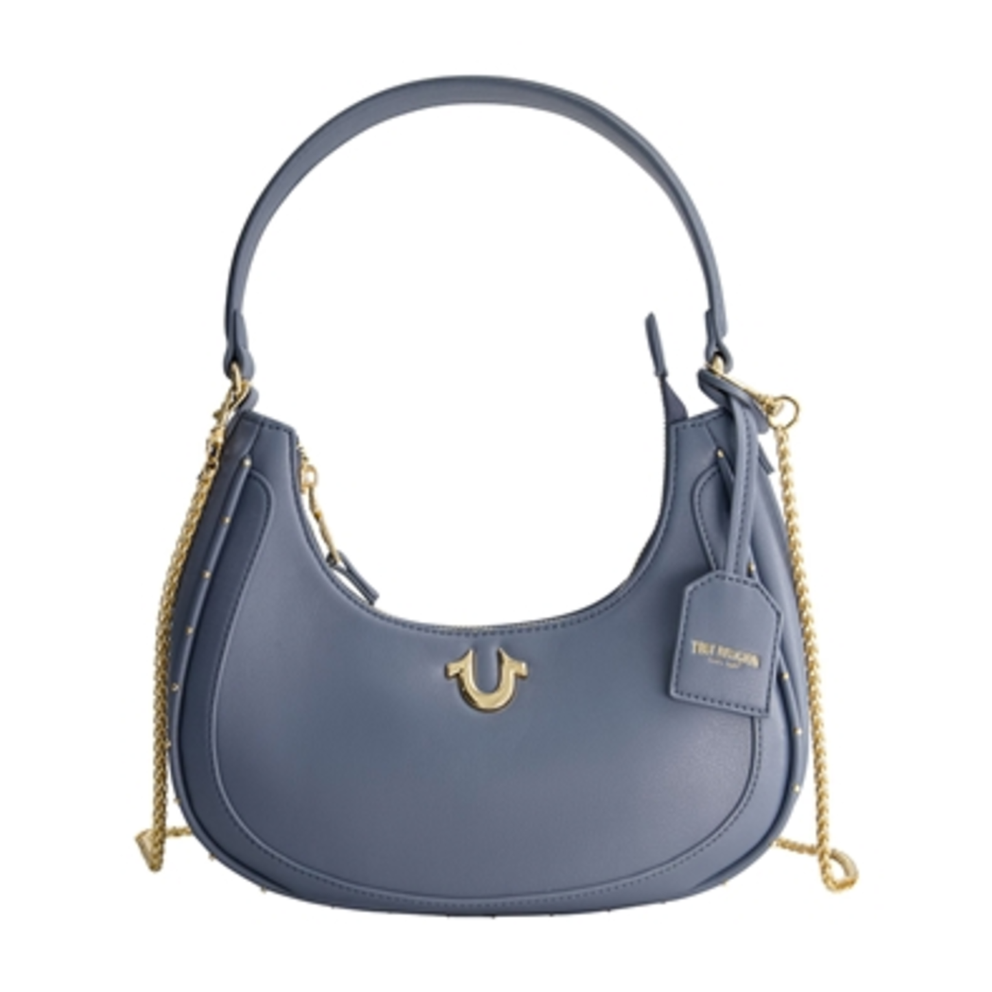 ZIP TOP CRESCENT HOBO BAG, BLUE