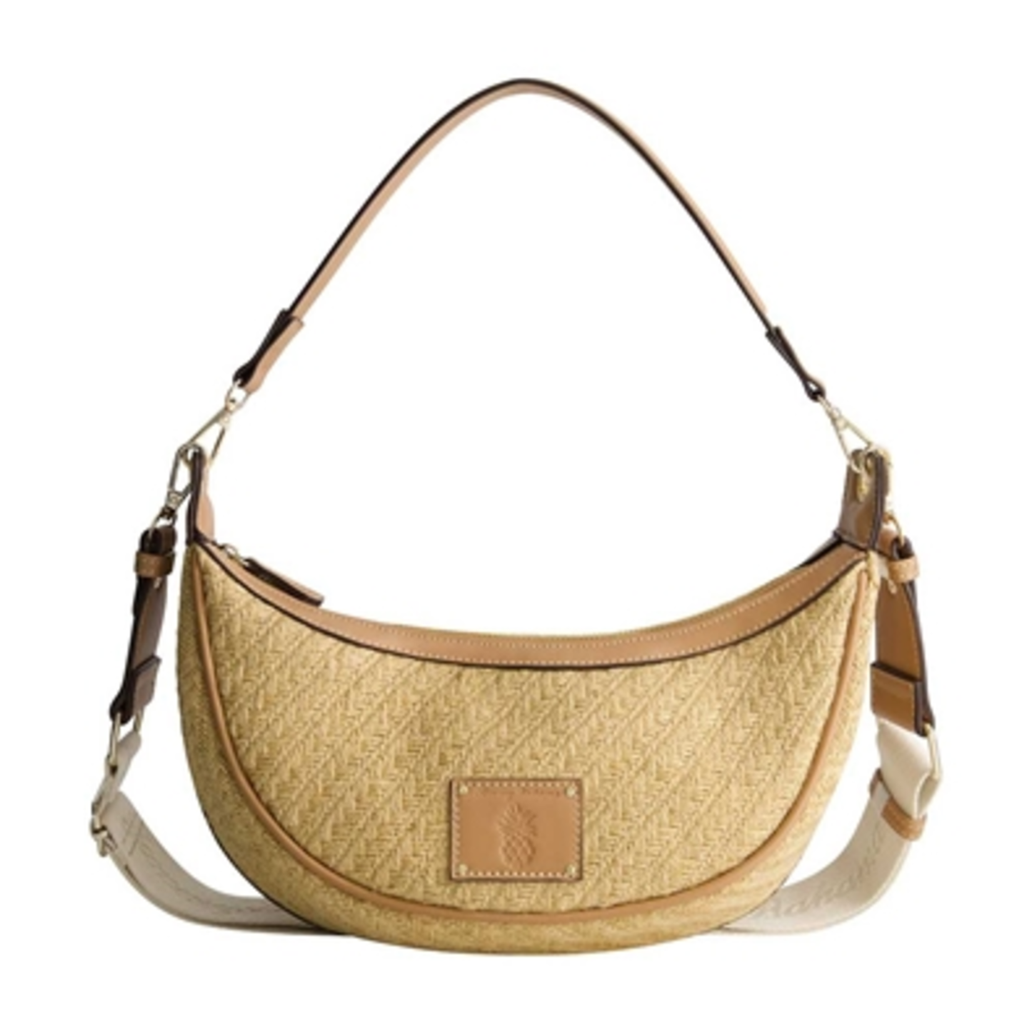 RAFFIA CRESCENT HOBO BAG, TAN