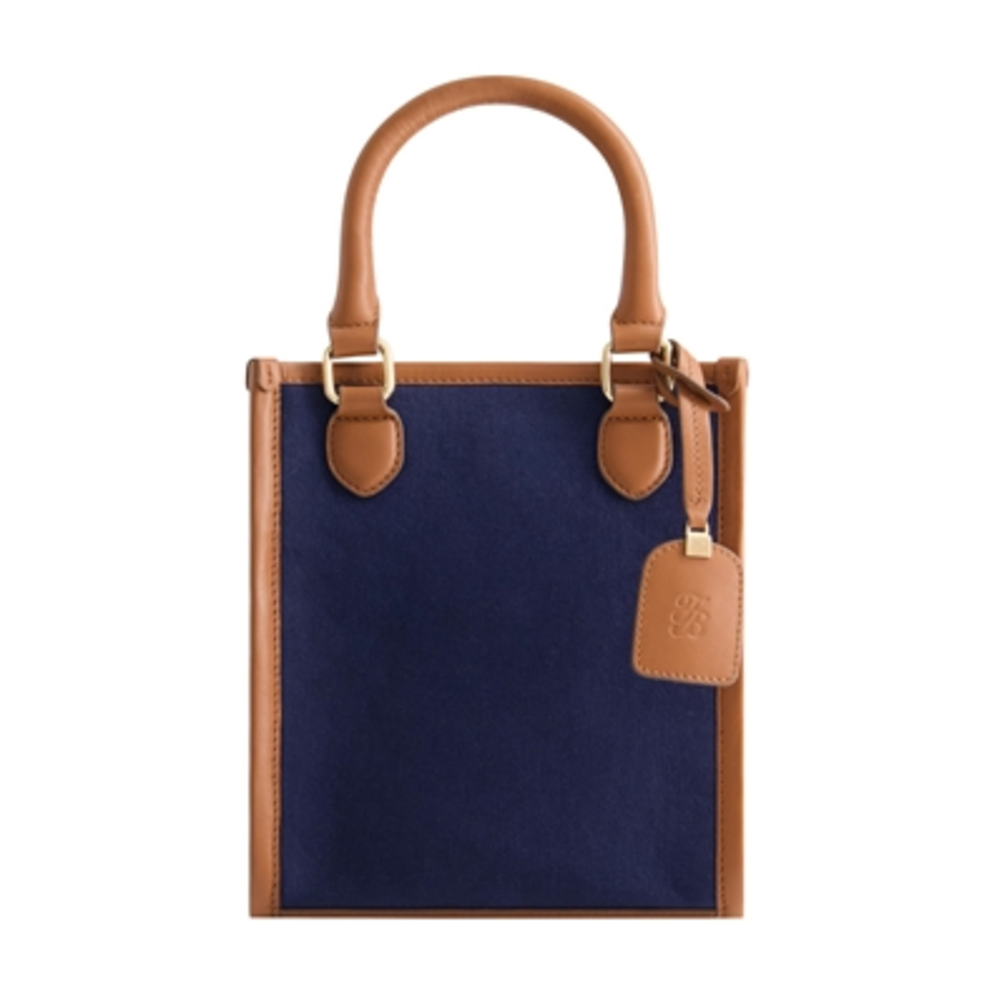 SOLID CANVAS NORTH SOUTH TOTE, NAVY/TAN, 9"