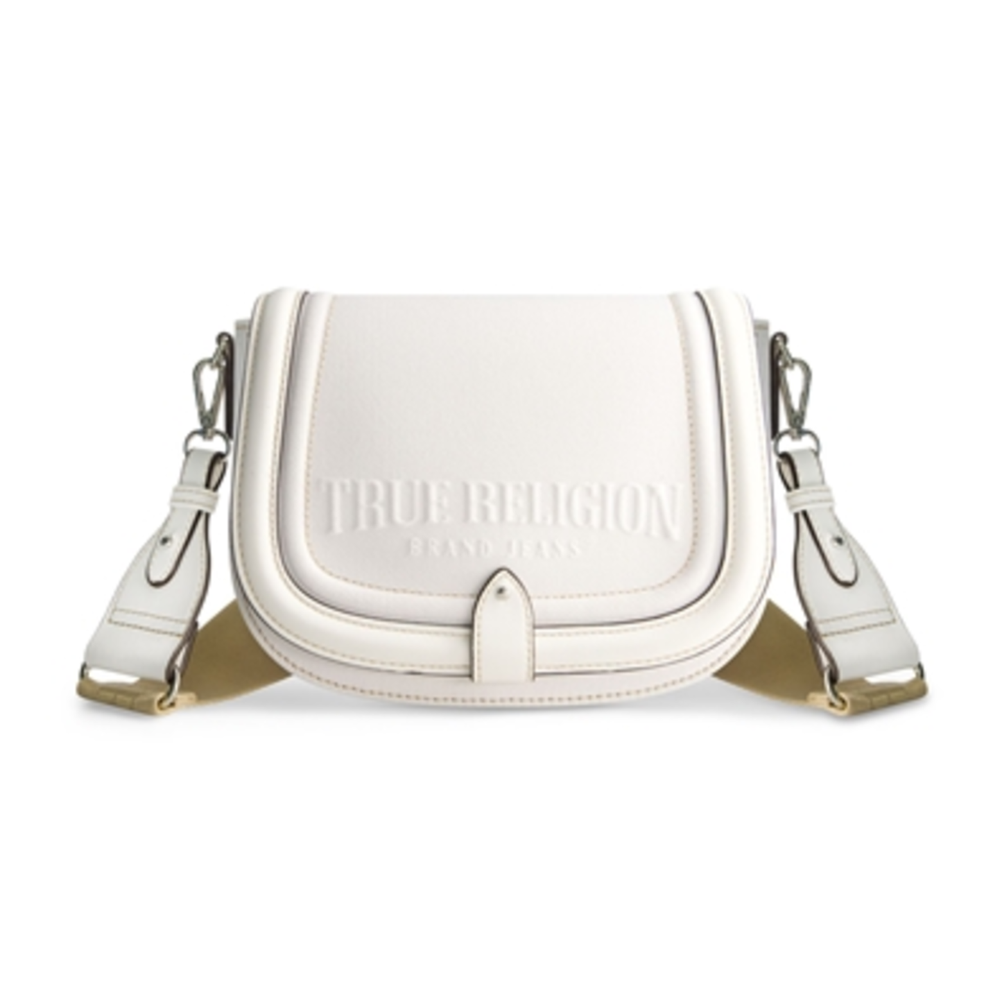 DISTRESSED LOGO DENIM SADDLE BAG, WHITE