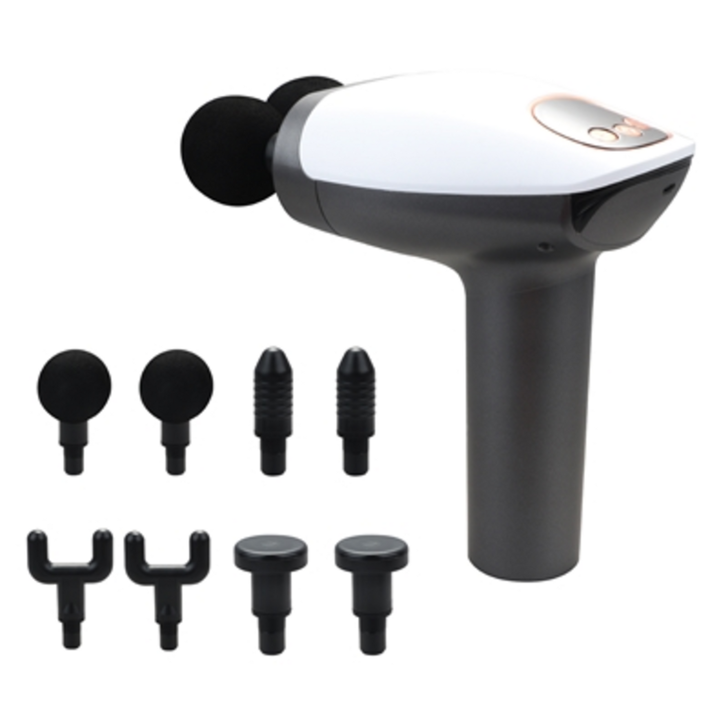 DUAL HEAD MASSAGE GUN W/ DISPLAY, BLACK AND WHITE
