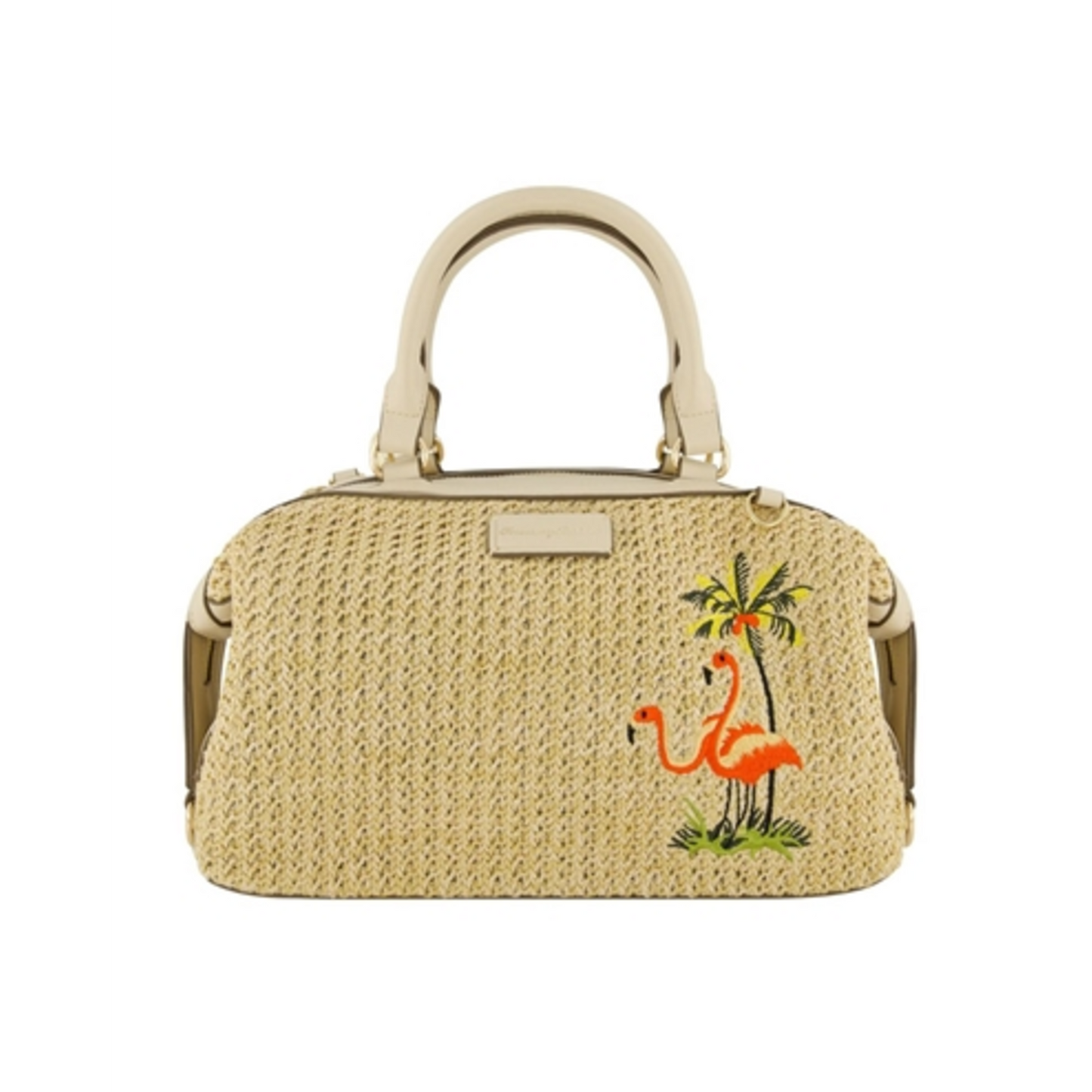 FLAMINGO EMBROIDERY SATCHEL, CREAM