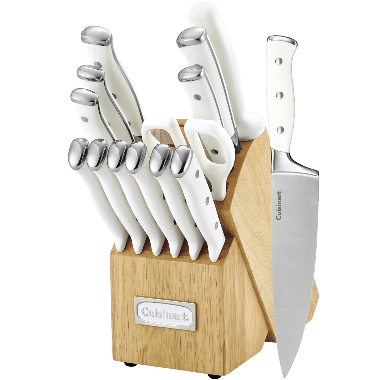 CUISINART 15PC TRIPLE RIVET CUTLERY BLOCK SET - WHITE