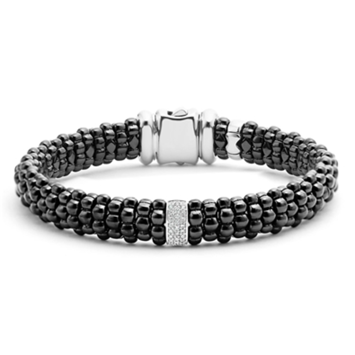 SINGLE STATION CERAMIC DIAMOND BRACELET, STERLING SILVER