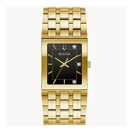 MENS MARC ANTHONY QUADRA GOLD-TONE STAINLESS STEEL RECTANGULAR WATCH BLACK DIAL