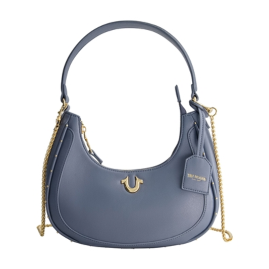 ZIP TOP CRESCENT HOBO BAG, BLUE