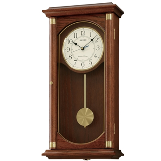 RECTANGLE WALL CLOCK W PENDULUM  AND  CHIMES, BROWN