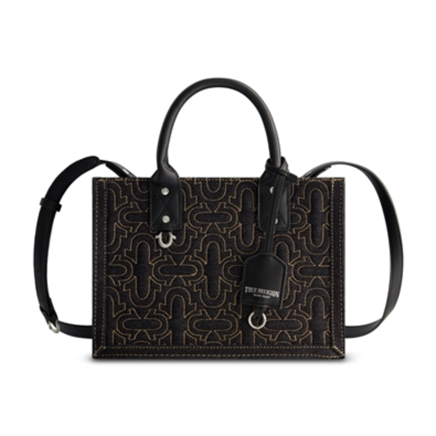 QUILTED HORSESHOE MODERN TOTE, DENIM, 7.5X10.5X4