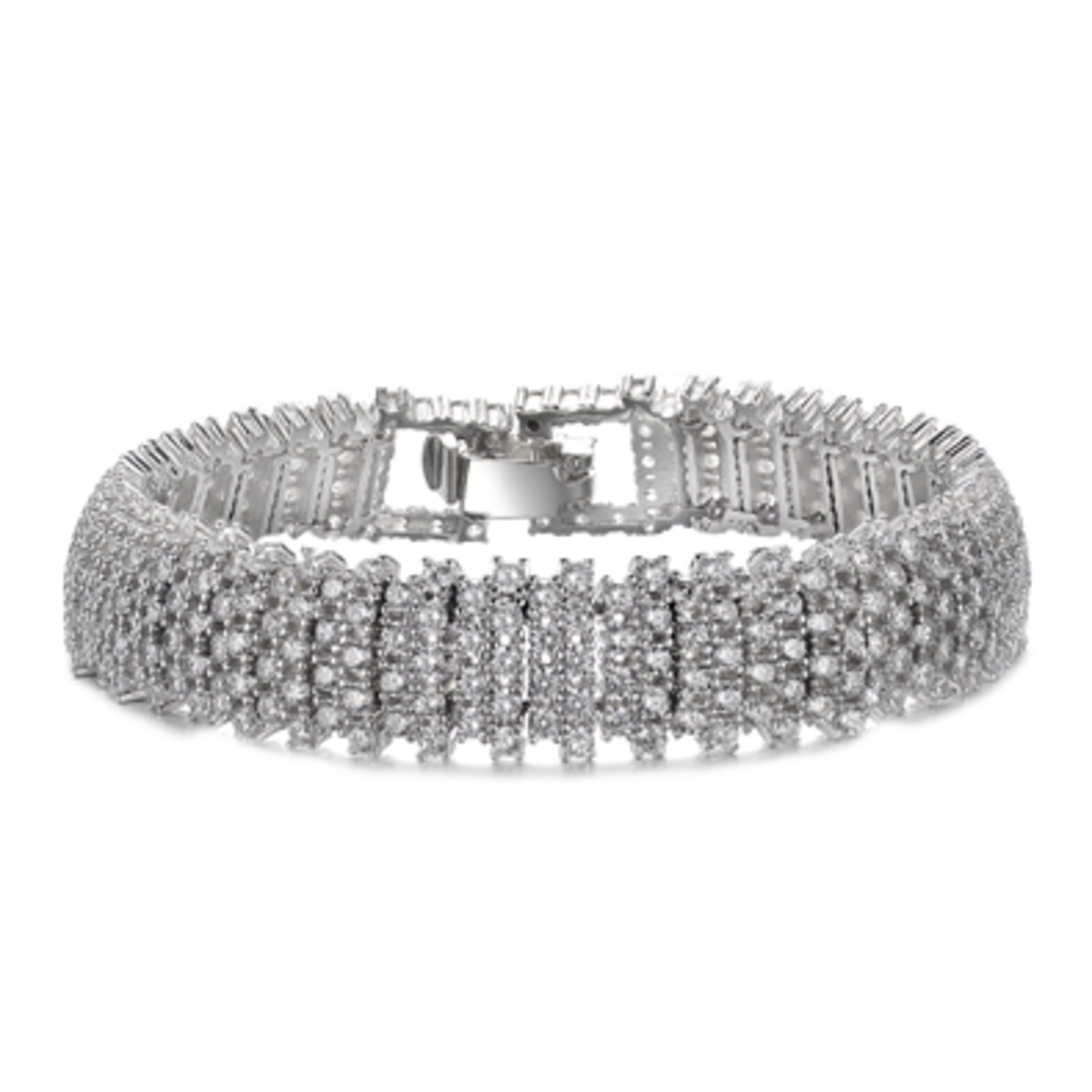 ELEGANT WHITE GOLD-PLATED LINK BRACELET, CLEAR, 7.25