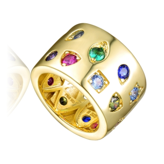 14K GOLD MULTICOLORED STATEMENT RING, MULTICOLORED, 8"