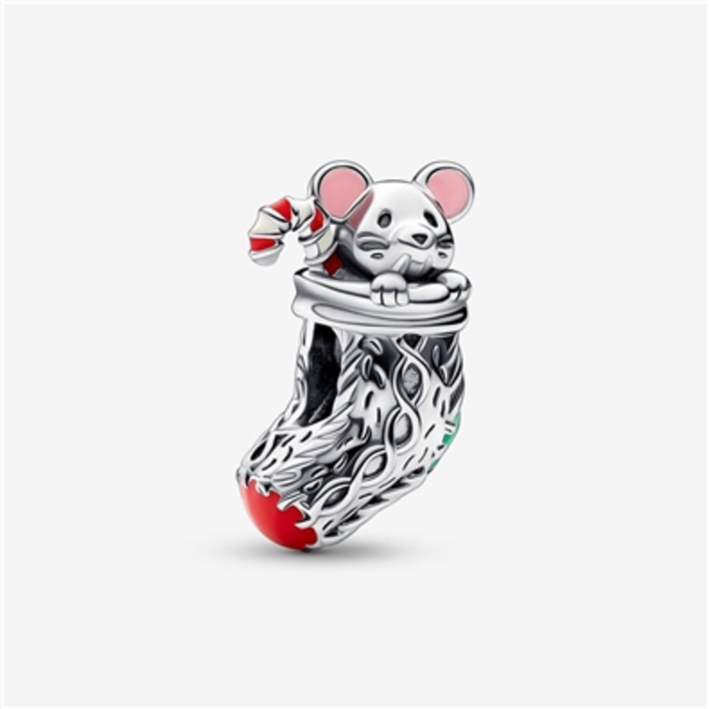 FESTIVE MOUSE AND STOCKING CHARM, RED/SILVER