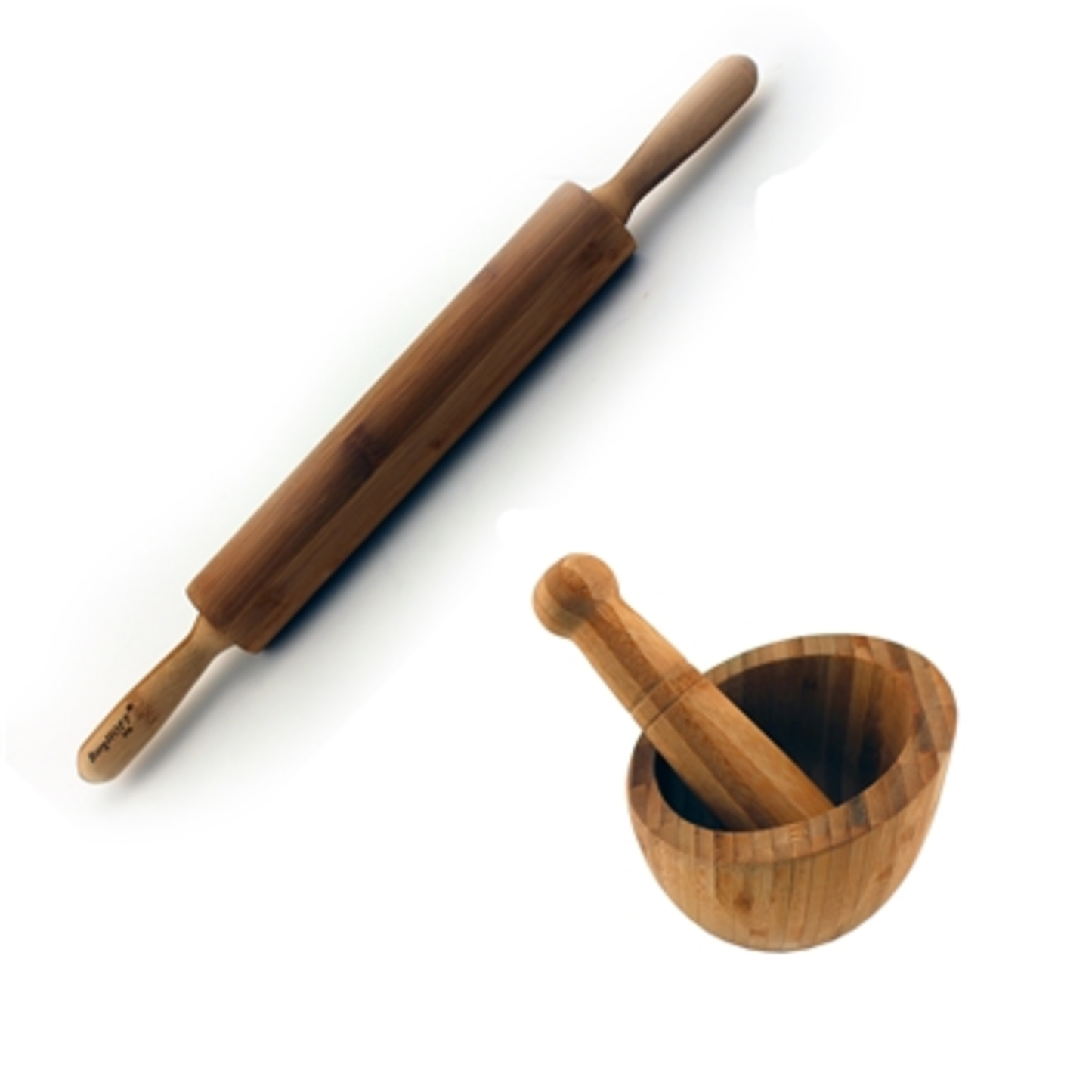BAMBOO 2PC PREP SET: ROLLING PIN  AND  GARLI, NATURAL