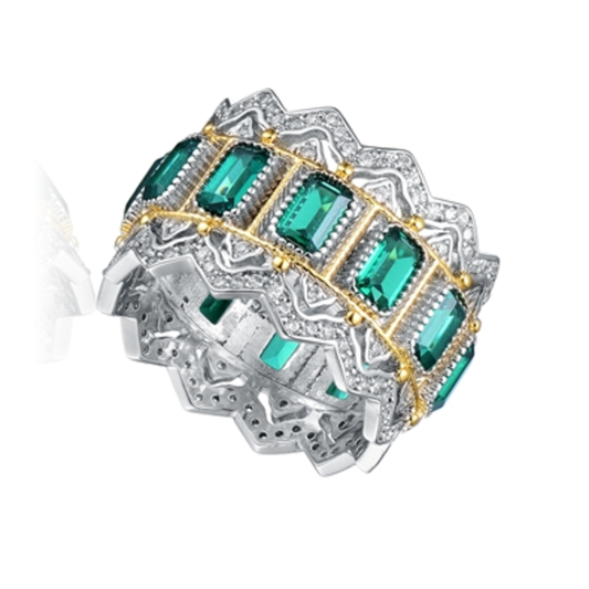 CZ RHODIUM STATEMENT RADIANT GREEN RING, GREEN, 6"