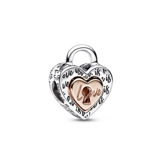 TWO-TONE PADLOCK SPLITTABLE HEART CHARM