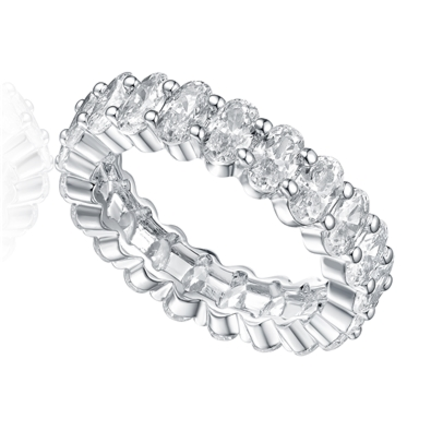 CZ RHODIUM SPARKLING CLASSIC RING, CLEAR, 6"