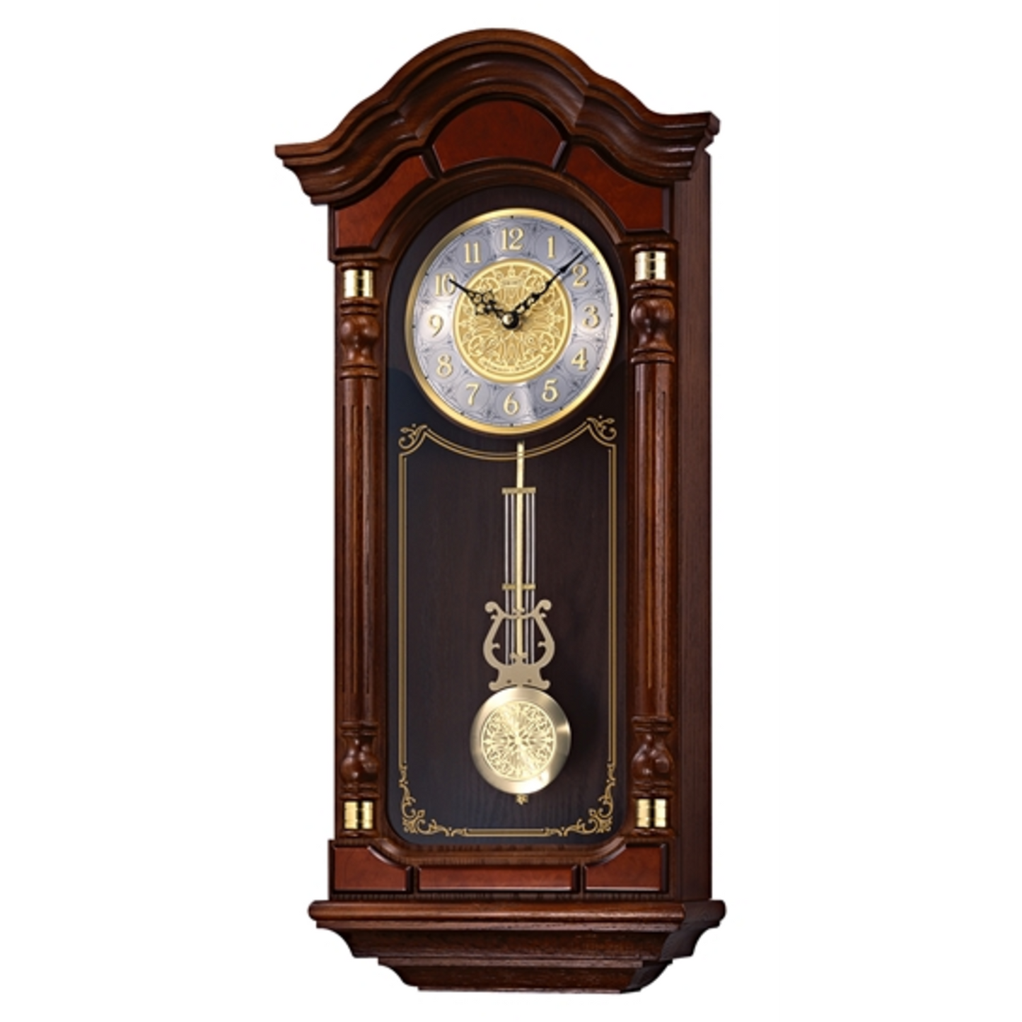 STATELY PENDULUM AND CHIME CLOCK, BROWN