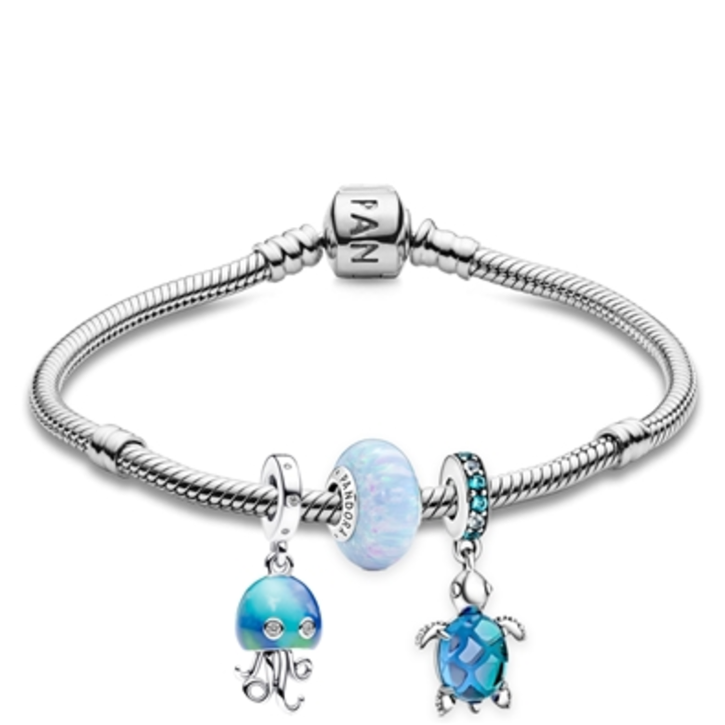 JELLYFISH AND TURTLE SEAFOAM BRACELET, 7.5"