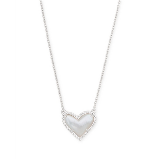 ARI HEART SHORT PENDANT NECKLACE, RHOD IVORY MOP