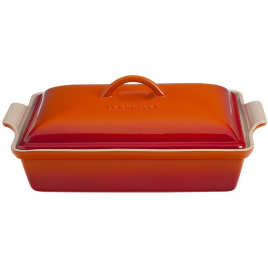LE CREUSET HERITAGE COVERED 4.0QT RECTANGULAR CASSEROLE - FLAME