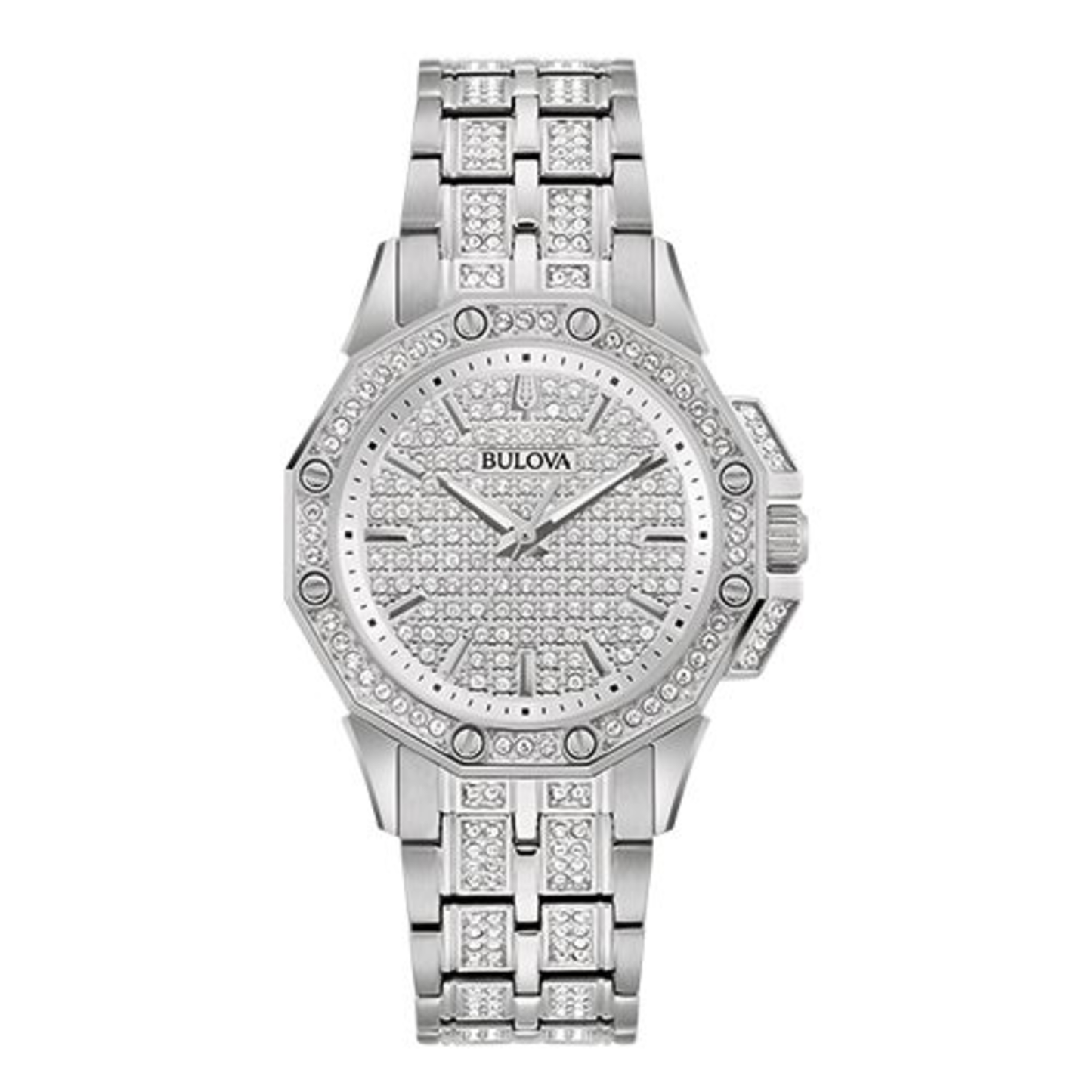 LADIES' OCTAVA CRYSTAL SILVER-TONE STAINLESS STEEL WATCH, CRYSTAL PAVE DIAL