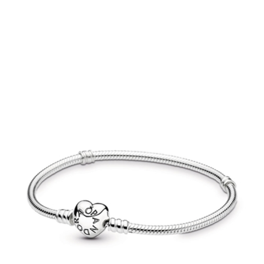MOMENTS HEART CLASP SNAKE CHAIN BRACELET, STERLING SILVER, 6.7"