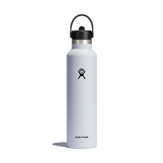 HYDRO FLASK 24 OZ. STANDARD MOUTH BOTTLE W/FLEX STRAW CAP - WHITE
