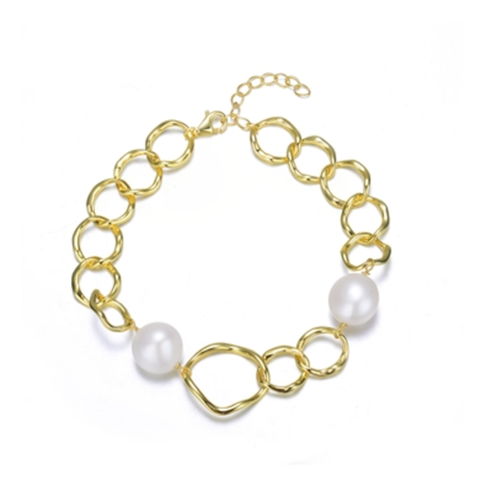 GOLD PLATED FRESHWATER PEARL BRACELET, GOLD, 7.25"