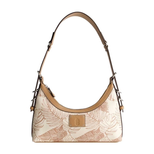 GRAPHIC LEAF PRINT CITY HOBO, TAN