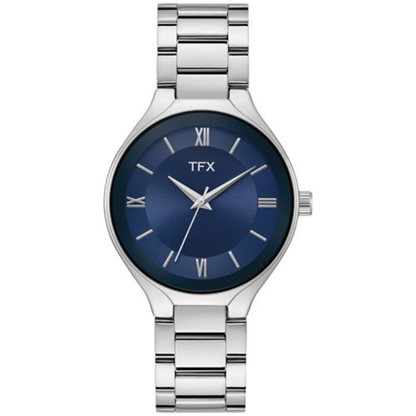 MEN'S TFX SILVER-TONE STAINLESS STEEL WATCH, NAVY DIAL
