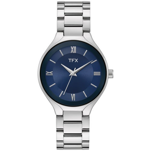 MEN'S TFX SILVER-TONE STAINLESS STEEL WATCH, NAVY DIAL