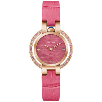 LADIES' RUBAIYAT FOUR SEASON PINK LEATHER STRAP WATCH, PINK RHODONITE DIAL