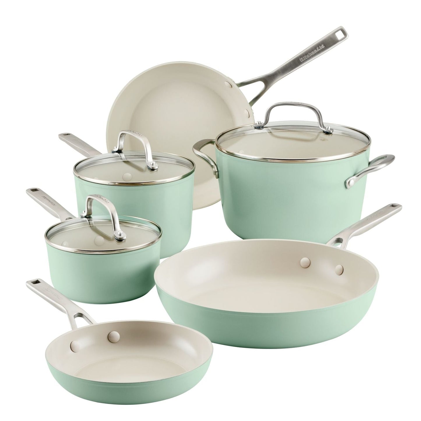 9PC HARD ANODIZED CERAMIC NONSTICK COOKWARE SET PISTACHIO