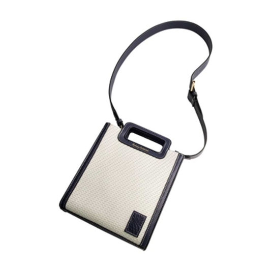 MODERN WOVEN NORTH-SOUTH TOTE, NAVY