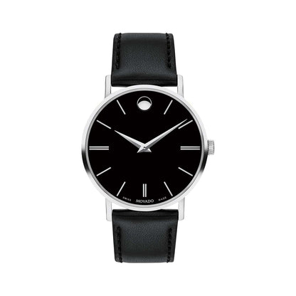 MENS CORPORATE EXCLUSIVE BLACK LEATHER STRAP WATCH BLACK DIAL