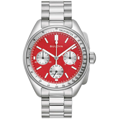 MEN'S LUNAR PILOT CHRONOGRAPH STAINLESS STEEL WATCH W/ LEATHER STRAP, RED DIAL