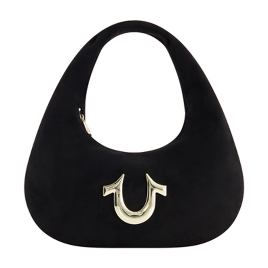 HORSESHOE LINK SOFT HOBO BAG, BLACK, 7 X 15''