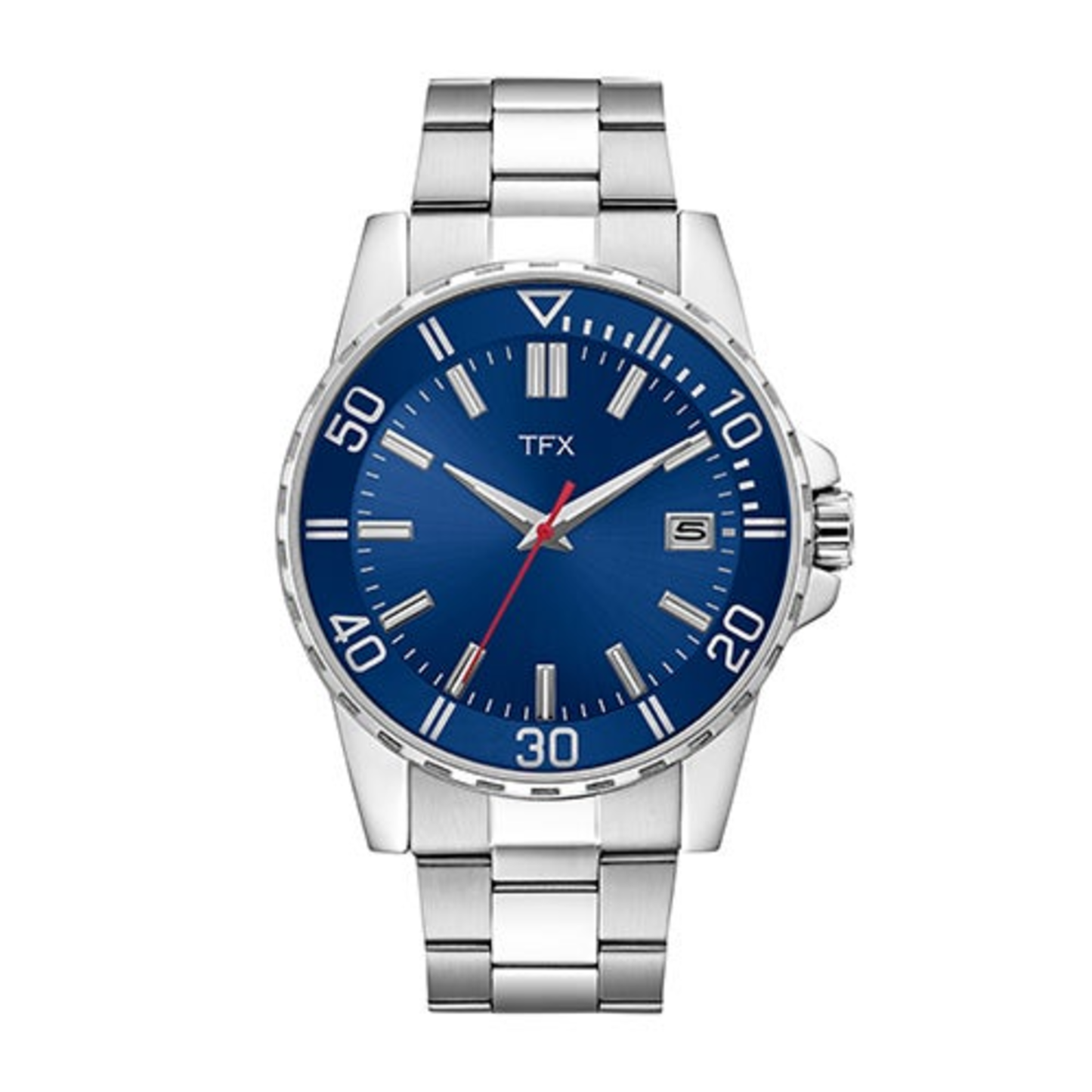 MEN'S TFX SILVER-TONE STAINLESS STEEL WATCH, BLUE
