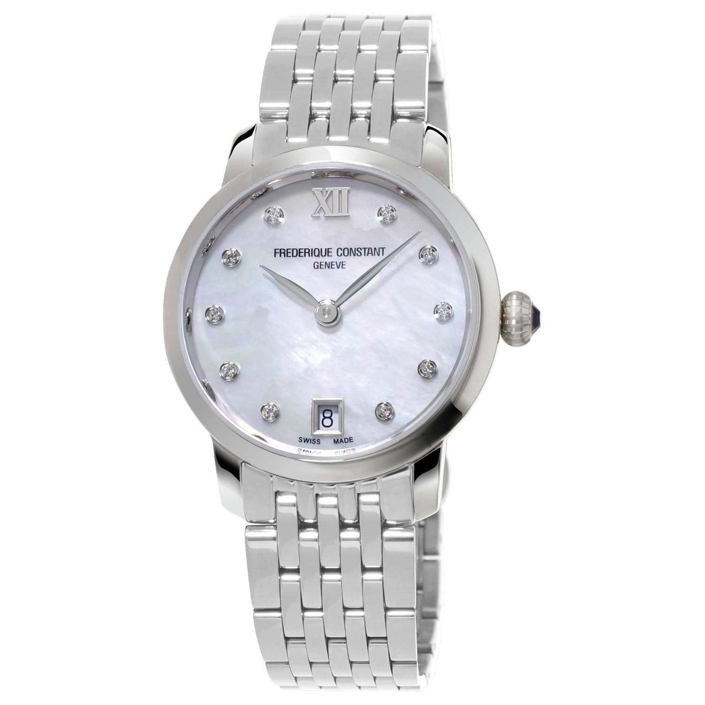 LADIES' CLASSIC SLIMLINE QUARTZ SILVER-TONE STAINLESS STEEL WATCH, MOP DIAL