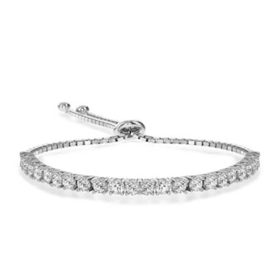 ROUND CZ BOLO ADJUSTABLE BRACELET, CLEAR, 7.25