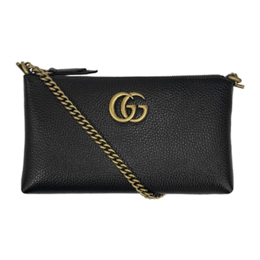 GG MARMONT LEATHER CHAIN CLUTCH BAG, BLACK