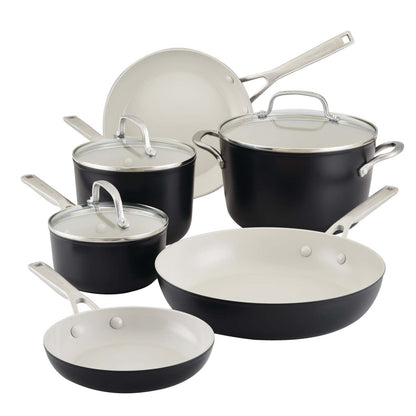 9PC HARD ANODIZED CERAMIC COOKWARE SET BLACK