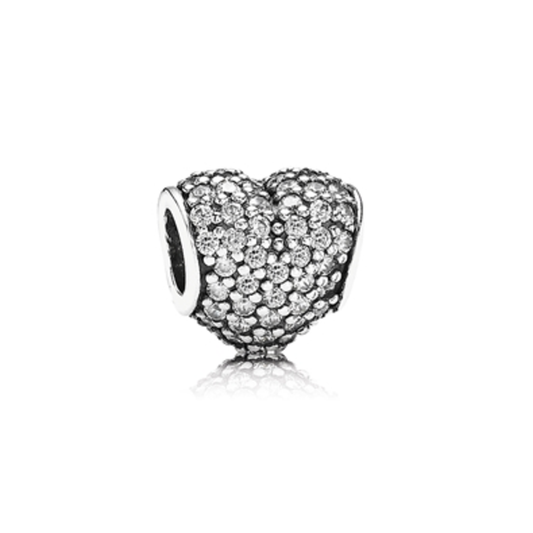 SILVER HEART PAVE CHARM, CLEAR CZ