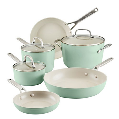 9PC HARD ANODIZED CERAMIC NONSTICK COOKWARE SET PISTACHIO