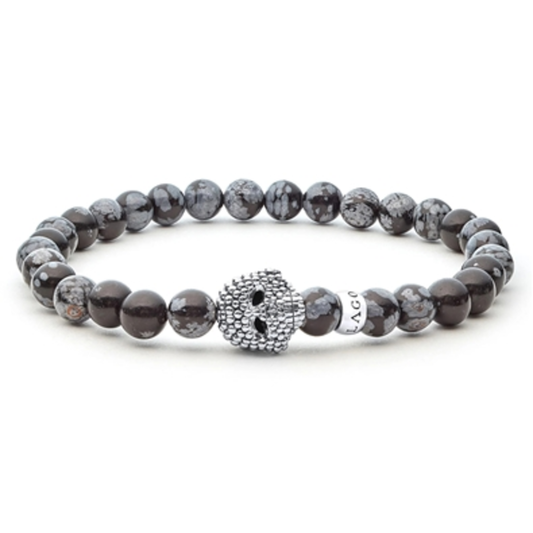 UNISEX SNOWFLAKE OBSIDIAN SKULL BRACELET