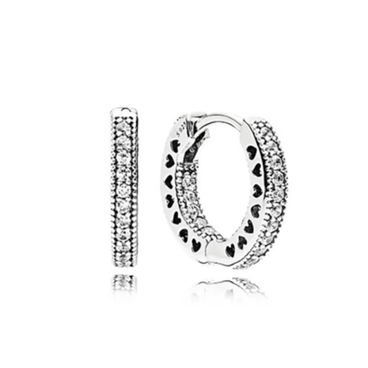 PAVE HEART HOOP EARRINGS, SILVER