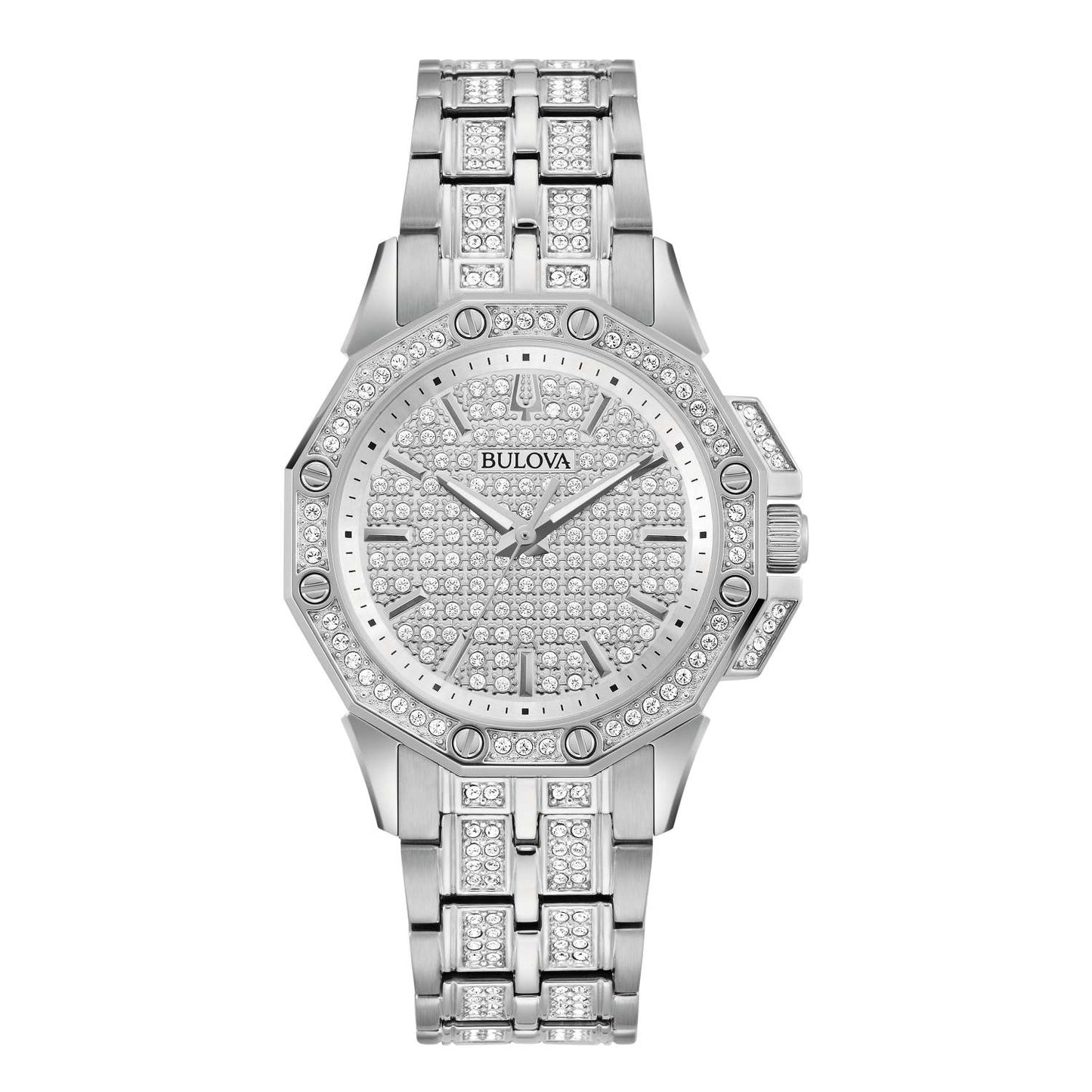 LADIES' OCTAVA CRYSTAL SILVER-TONE STAINLESS STEEL WATCH, CRYSTAL PAVE DIAL