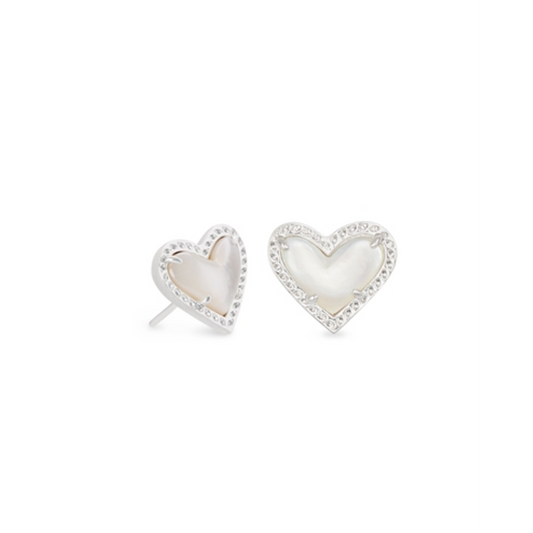 ARI HEART STUD EARRING, RHOD IVORY MOP