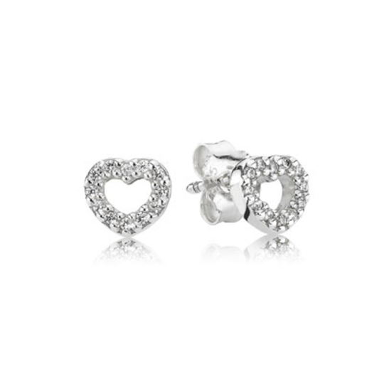 OPEN HEART STUD EARRINGS, CLEAR CZ
