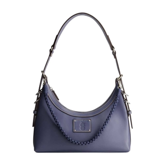 DEBOSSED LOGO ZIP-TOP HOBO BAG, NAVY