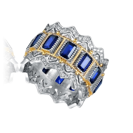 CZ RHODIUM STATEMENT RADIANT BLUE RING, BLUE, 6"